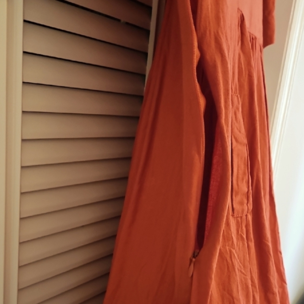 MISSLOOK Rust Orange Cotton Dress With 1/2 Sleeves And Pockets Size LARGE - Picture 9 of 11